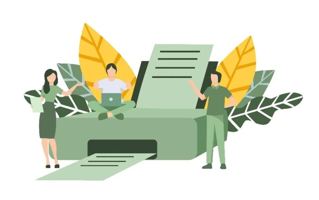 Illustration of green paperless and digitalization